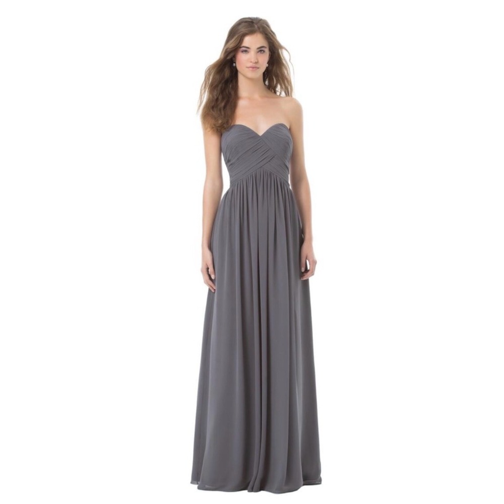 Bill Levkoff Strapless Sweetheart Gown in Slate Gray Chiffon Sz 16